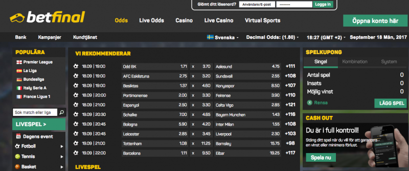 oddsbonus hos Betfinal