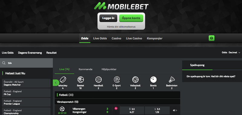 oddsbonus hos mobilebet