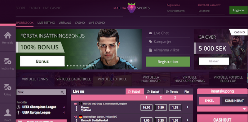 oddsbonus hos malina sports