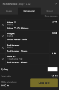 dagens trippel hos unibet